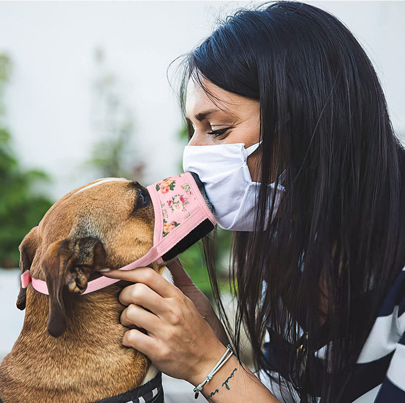 HEELE Dog Muzzle - Soft Nylon Air Mesh - Breathable  Adjustable - Pink Flowers - For Small Dogs