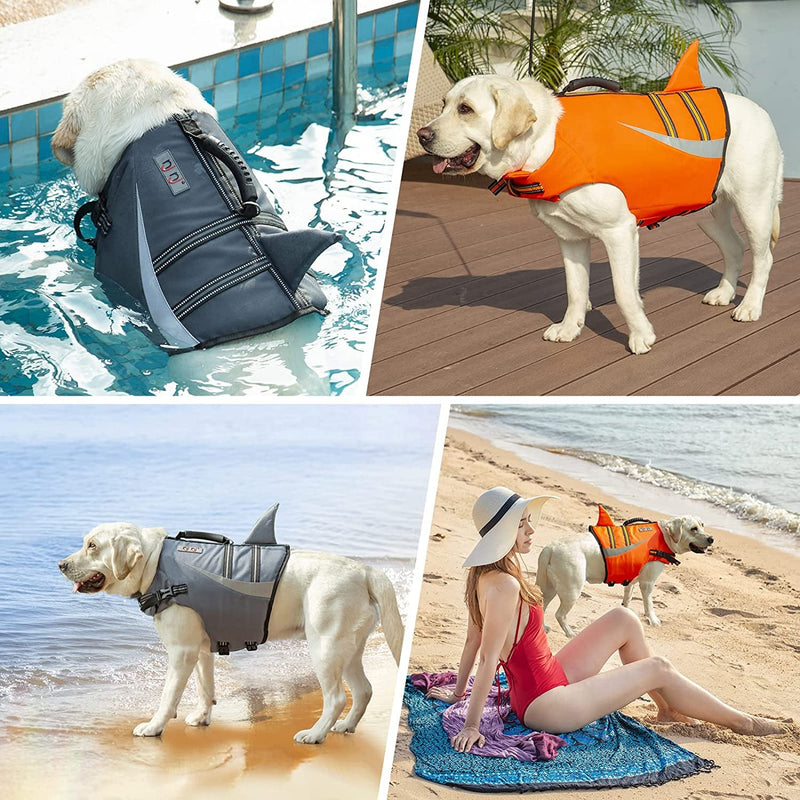 X-Large Dog Life Jacket with Reflective Stripes and Shark Float Coat for Swimming and Boating - For Small Medium and Large Dogs