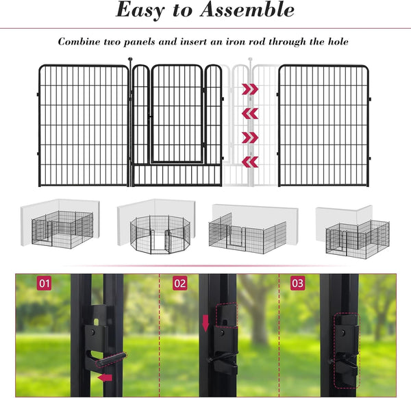 Heavy Duty Outdoor Dog Playpen with Gates - Metal Foldable 8 Panel Fence for LargeMediumSmall Pets - Portable and Ideal for RV Camping and Yard Use