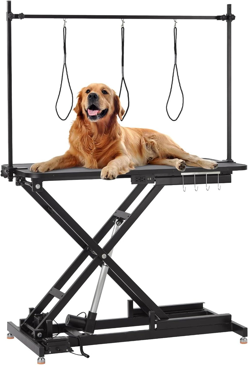 Heavy Duty Lift Dog Grooming Table, Professional Electric Grooming Arm Table for Pets & Large Dogs Adjustable Height: 9.4"-39.4" Non-Slip Desktop with Gantry Crane Set, Fixture *4 Noose*2