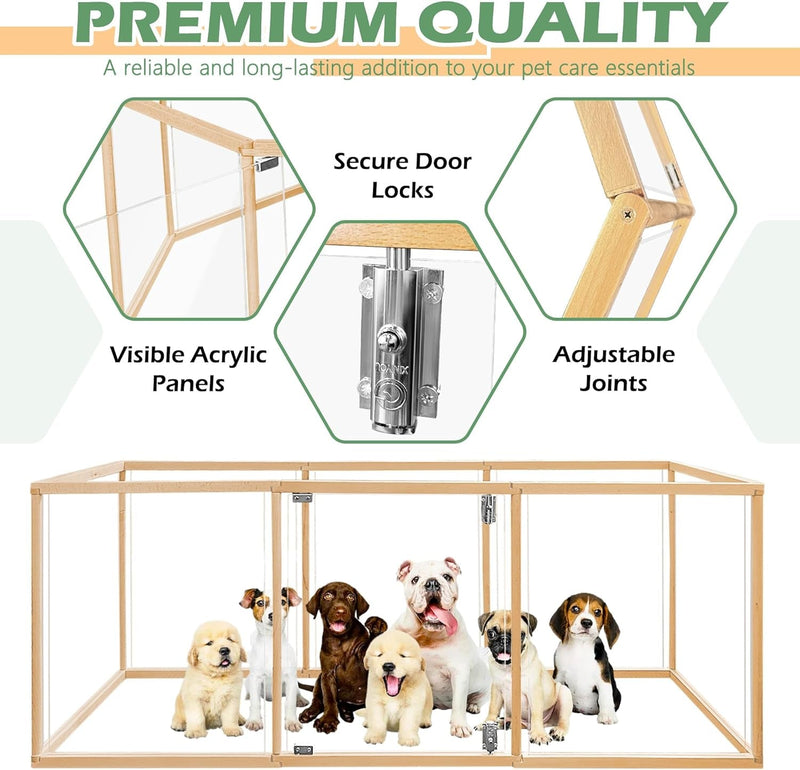 26 Clear Pet Playpen Fence for Small Animals - Durable Wood Frame 8 Panels 21 L x 26 H