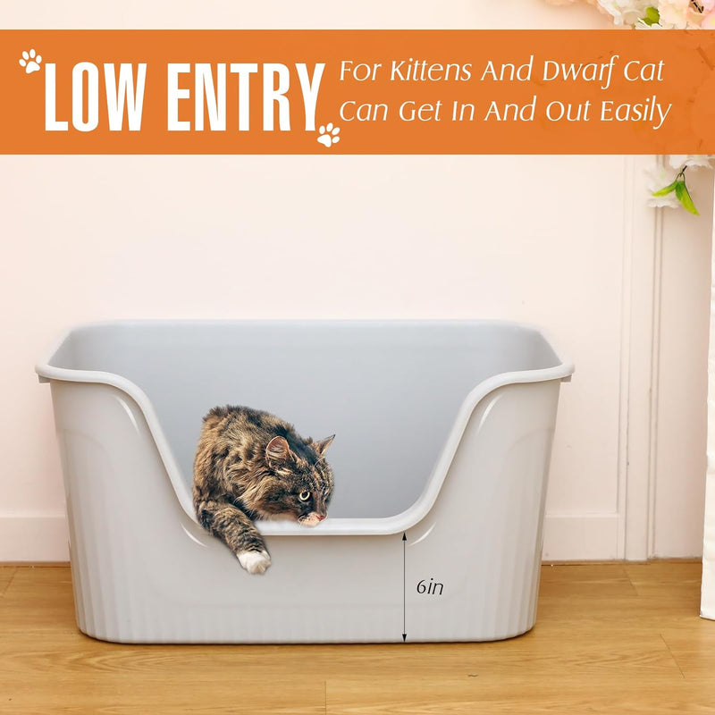 Hushee 2 Sets Large Cat Litter Boxes High Sides with Metal Waste Scoop 25 x 18 x 13'' Extra Large Litter Box Litter Pans for Cats/Dogs up to 36 Lbs Open Top Low Entry Anti Splash Free Assembly