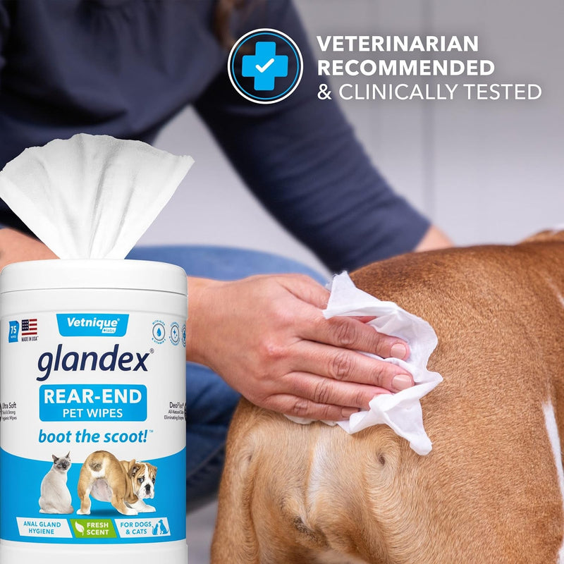 Glandex Anal Gland Hygienic Pet Wipes 100 Ct Advanced Vet-Strength Chews 30 Ct Bundle Dog Cleaning Wipes with Fresh Scent, Vet-Strength Anal Gland Supplement for Dogs with Extra Fiber