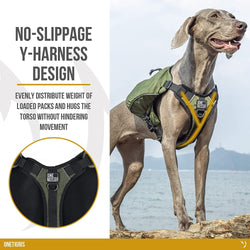 Onetigris Y-Shaped Dog Backpack with Handle, Pockets & No Pull D-Rings, Lightweight Hiking Gear for Dogs Hunting Camping Travel (Medium, Green)