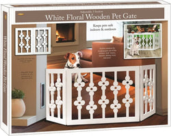 Etna White Floral Wooden Freestanding Adjustable Dog Gate