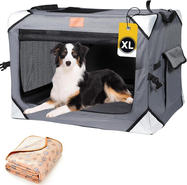 XL Collapsible Dog Crate - Foldable Travel Kennel for Large Dogs - IndoorOutdoor Ventilated