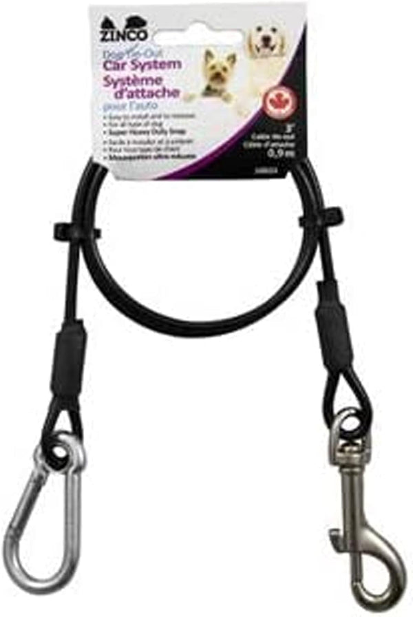 Heavy Duty Chew-Proof Dog Car Leash with Seat Belt Restraint and Vinyl Coating