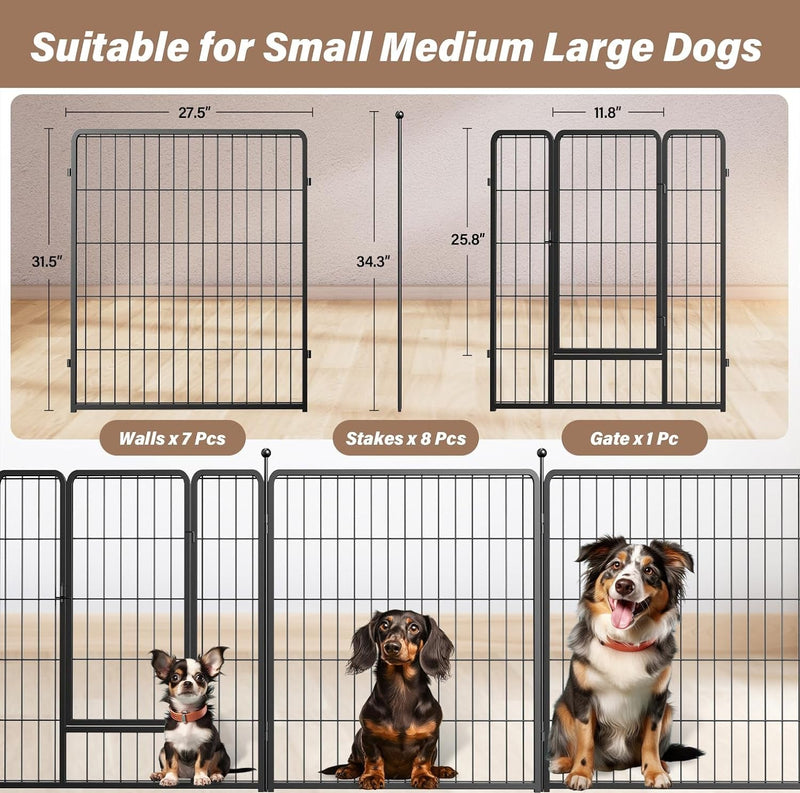 Heavy Duty Indoor Outdoor Dog Playpen - 32 Height 8 Panels Black