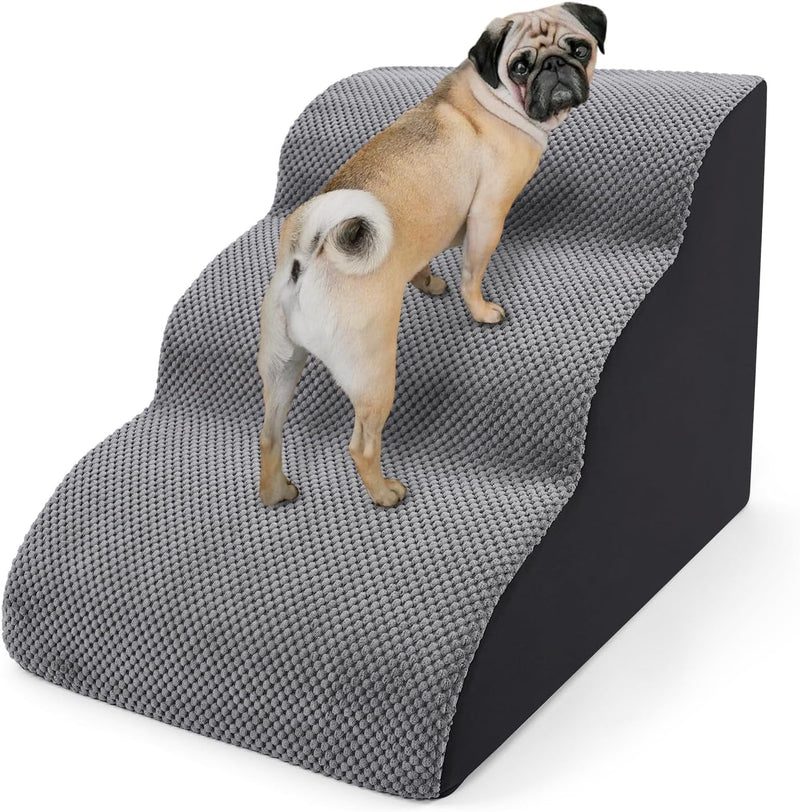 YUDODO 157 Dog Stairs - 3 Steps High Density Foam Non-Slip - for Small Dogs Older and Injured Dogs - Washable Cover Wide Steps - for High Beds and Couches