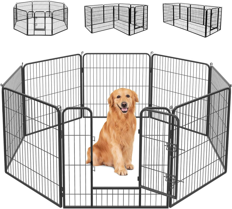 FDW 8-Panel Dog Playpen - Portable Metal Puppy Exercise Pen 24 IndoorOutdoor Folding Kennel Heavy Duty Fence for Yard and Camping Black