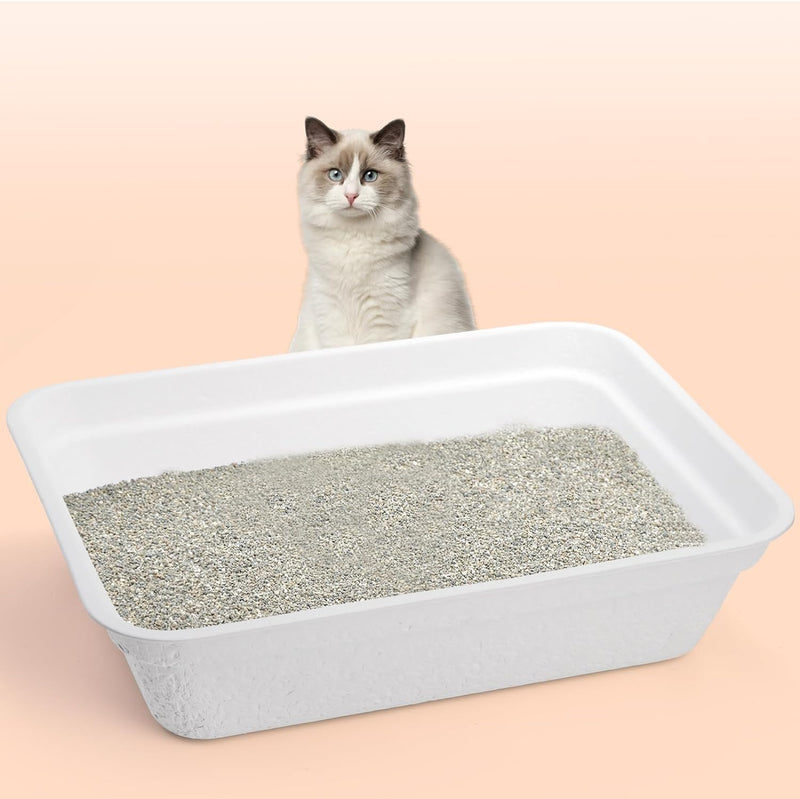 WUWEOT 8 Pack Disposable Cat Litter Boxes, White Cardboard Litter Liner Tray, 16.7" x 12.7" x 4.1" Portable Pet Litter Pan for Hamster, Guinea Pig, Mice, Bunny, Bunny, Small Animals