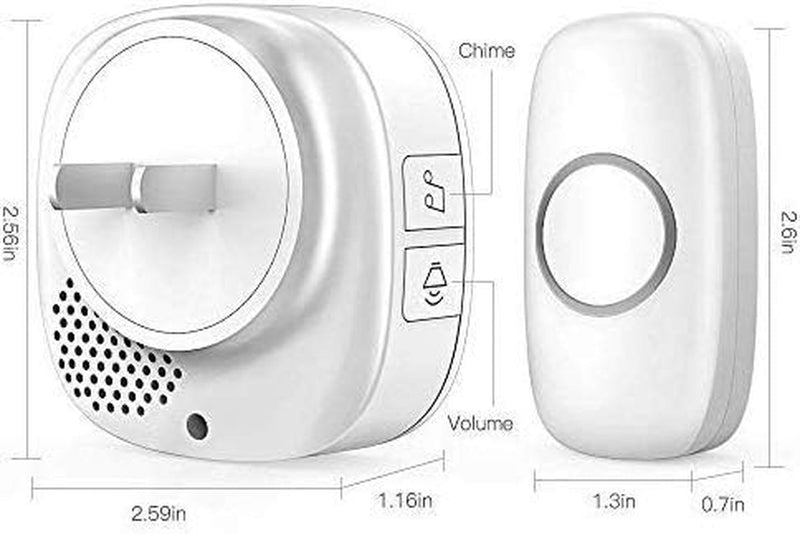 Wireless Doorbell 1000ft Range Waterproof 32 Chimes LED 1 Receiver  1 Transmitter White