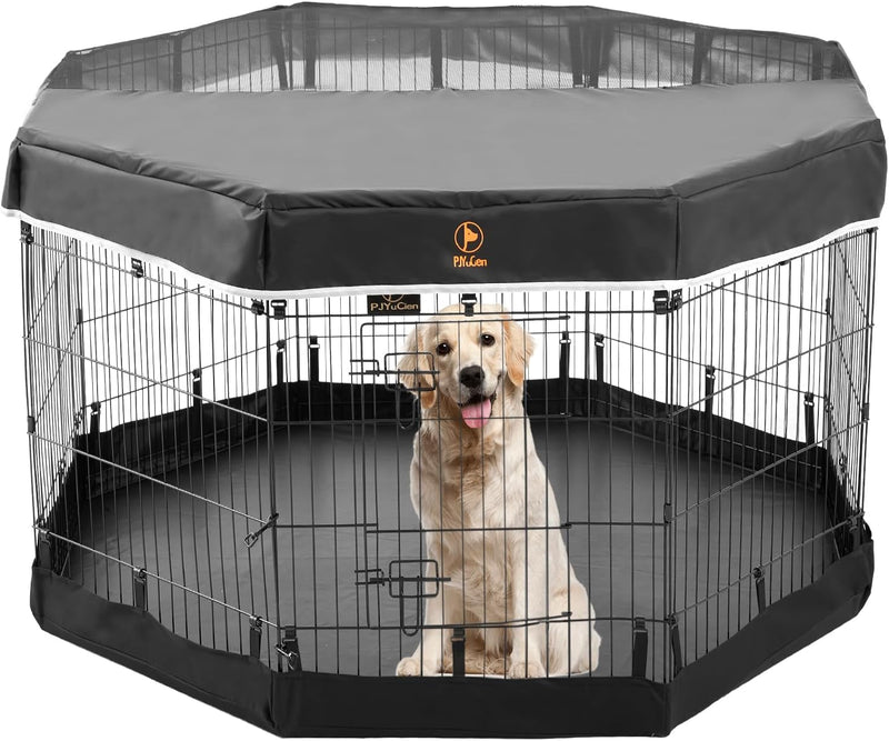 Octagon Dog Playpen Bottom Pad and Top Cover - 24 Inch Black