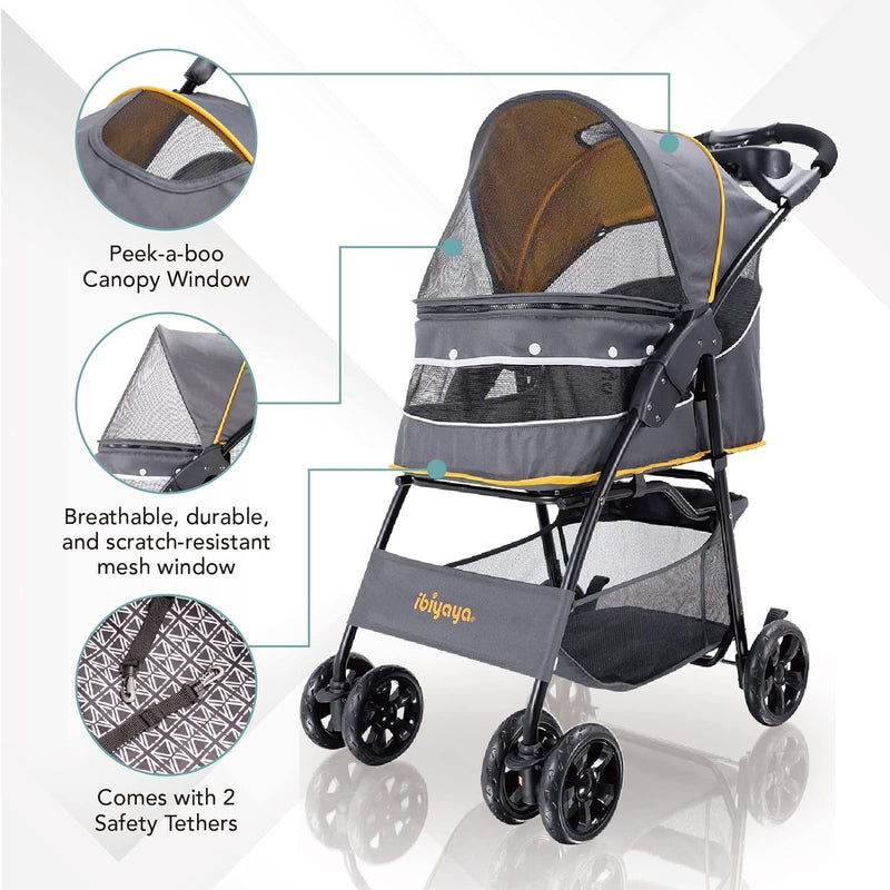 Ibiyaya Cloud 9 Pet Stroller - Lightweight Dog Stroller with One-Step Folding Design - Adjustable Handle - Fits up to 44Lbs Yellow