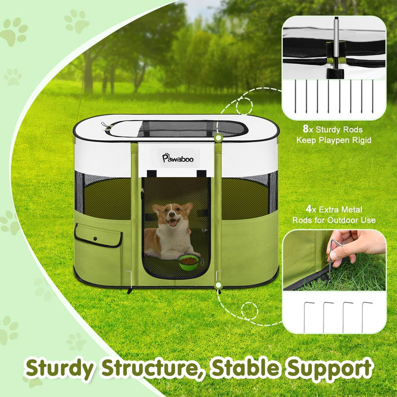 Pawaboo Portable Pet Playpen - Foldable Dog Tent Kennel for IndoorOutdoor - Free Carry Case  Bowl - For PuppyCatBunny - Green