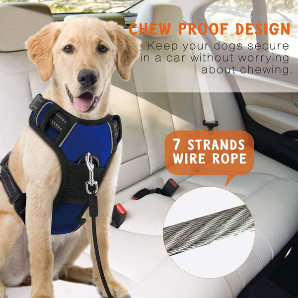 Heavy Duty Pet Car Safety Belt with Chew Proof Leash and Carabiner 32 Inch Coated Steel Cable for Dog Seat Restraint Black