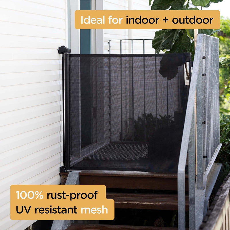 Paw Proof Retractable Dog Gate - IndoorOutdoor 366 Tall 71 Wide Black