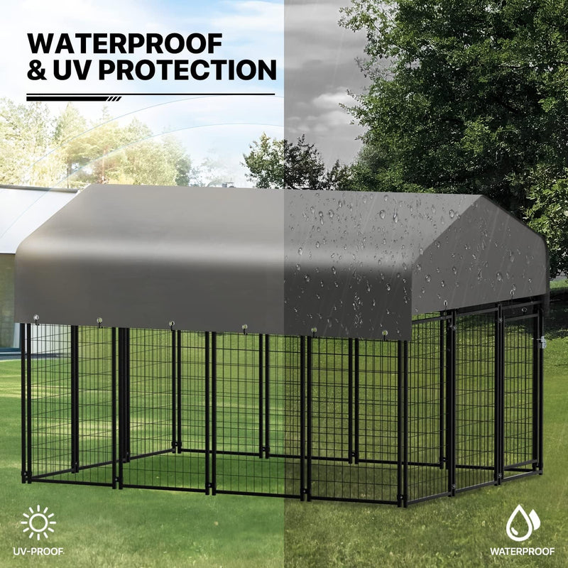 Heavy-Duty Outdoor Dog Kennel with Waterproof Cover and Lock - 625Ft High Expandable Playpen for Large Dogs - 14 Panels