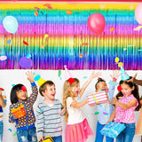 2 Pack 31 x 118 Inch Rainbow Tie Dye Tinsel Table Skirts Metallic Foil Fringe Tablecloth Colorful Self Adhesive Table Skirt for Tie Dye Party Supplies Table Decorations (2 Pack)