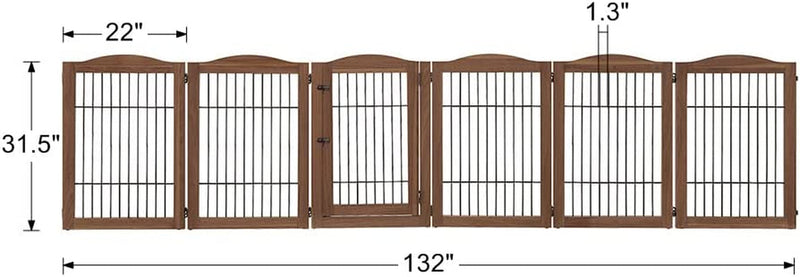 Extra Wide Dog Gate and Playpen with Door - Tall Fence for Dogs Cats and Babies - Walnut