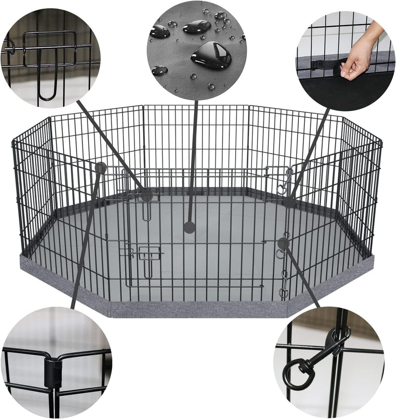 PETIME Foldable Metal Dog Exercise Pen with Bottom Pad - IndoorOutdoor 8 Panel 24x24 Pet Playpen Kennel Fence