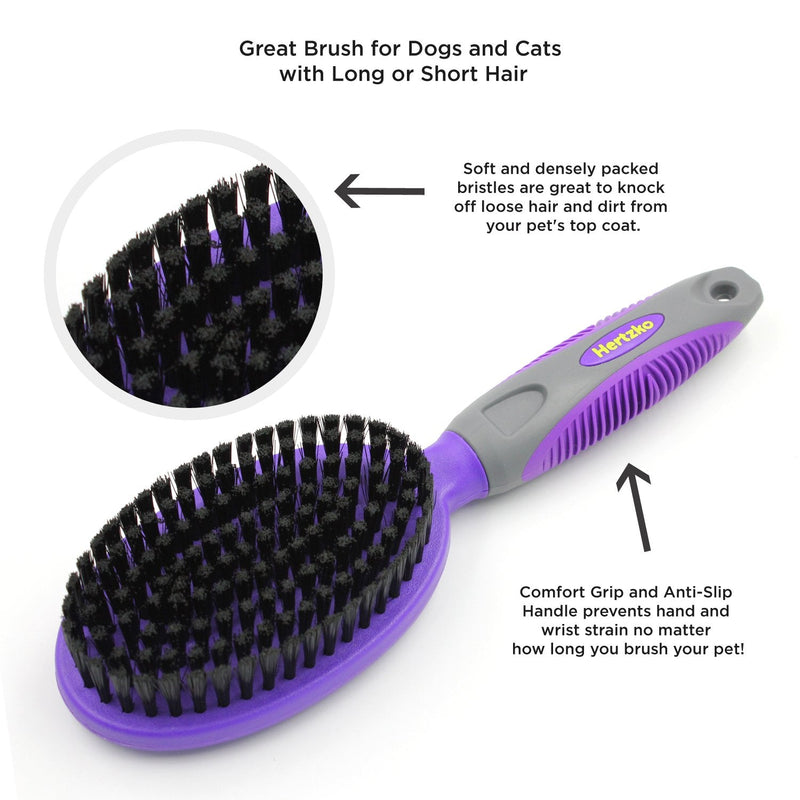 Hertzko Bristle Brush for Dogs and Cats with Long or Short Hair - Dense Bristles Remove Loose Hair from Top Coat, Removes Tangles, Dander, Dust, Trapped Dirt and Dead Undercoat (Single Sided)