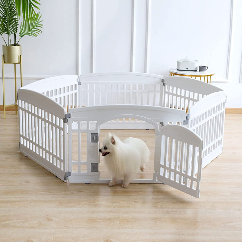 Pet Playpen for Dogs - IndoorOutdoor Heavy Duty Exercise Pen for Small Pets - Folding 6 Panel Fence White