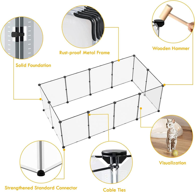 CAHOME Pet Playpens - 12 Panel Large Plastic Yard Fence for Small Animals and Puppies 28 X 20 Inches - Portable Kennel Crate Fence Tent White