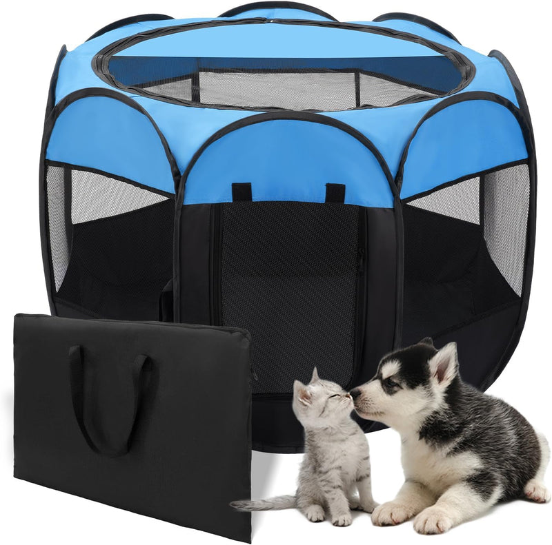 Portable Pet Playpen for Small Dogs and Cats - Foldable with Zipper Top and Carrying Case