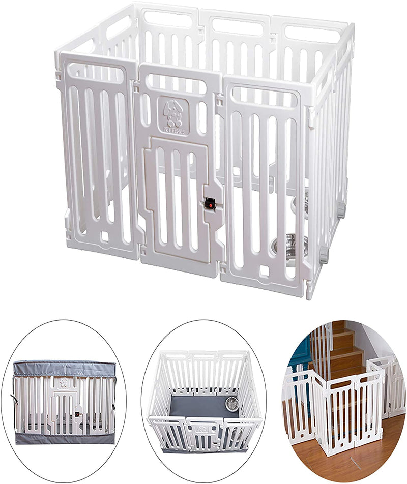 White Transformable Playpen  Fence with Waterproof Cover  Mat - Pet Cage  Gate 9 Panels  Lockable Door - VF-001