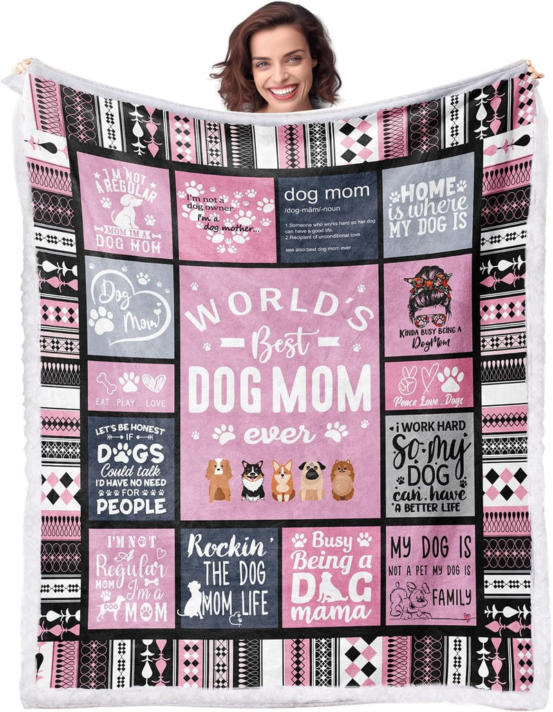 Worlds Best Dog Mom Blanket - 50x60 Fun Dog Lover Gift for Womens Birthday