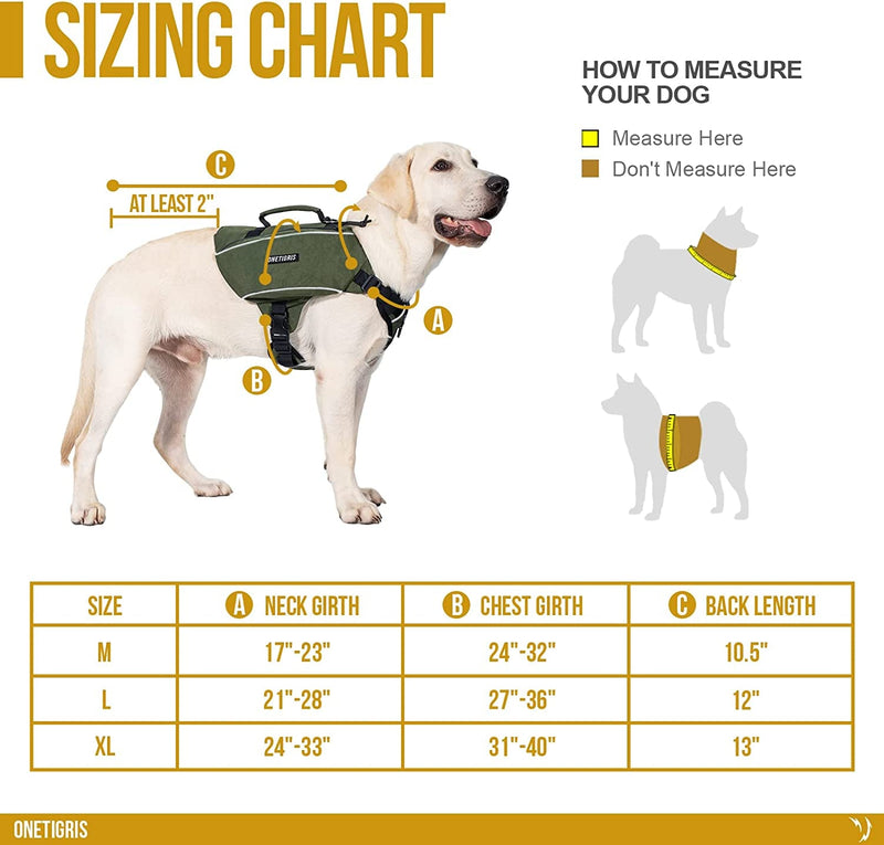 Onetigris Y-Shaped Dog Backpack with Handle, Pockets & No Pull D-Rings, Lightweight Hiking Gear for Dogs Hunting Camping Travel (Medium, Green)