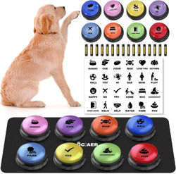 Dog Training Buttons Set with 4 Recordable Buttons 24 Scene Patterns Mat and Batteries - 30 Sec Sound Pet Training Toy