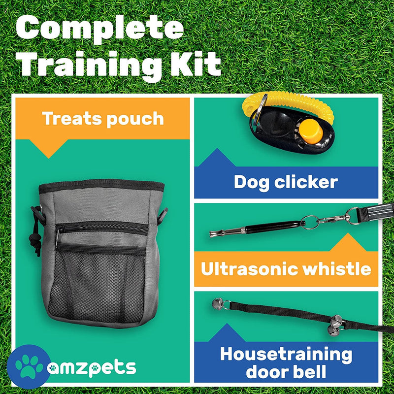 Puppy Training Set - Includes Clicker Treat Pouch Bells Whistle for Pet Commands Bark Control and Potty Training