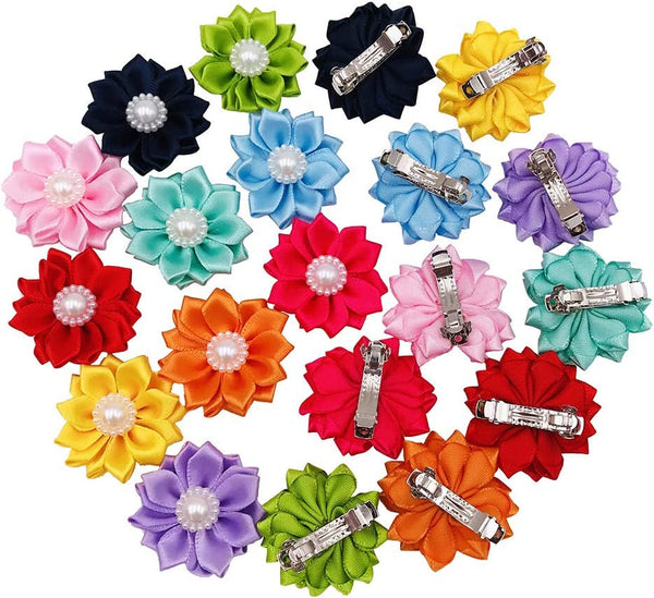 10 Pairs Pet Hair Bows with Barrettes - Dog  Cat Grooming Accessories in 10 Colors