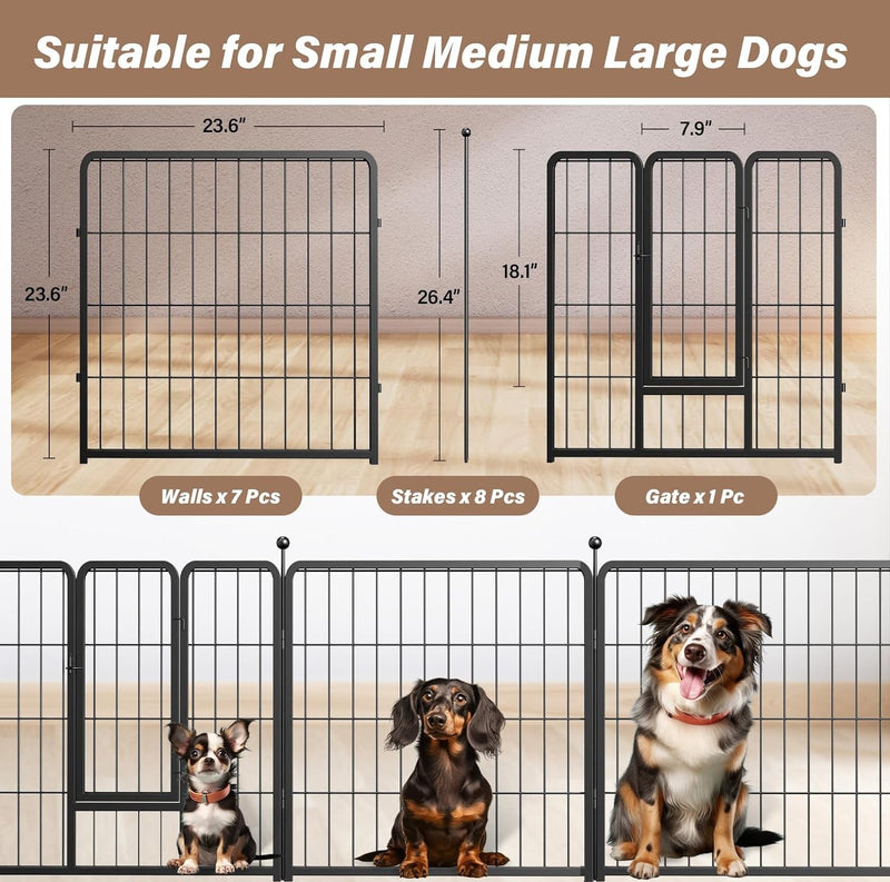 Healsmart Indoor Dog Playpen - Heavy Duty 8-Panel Puppy Pen 24 Height Black