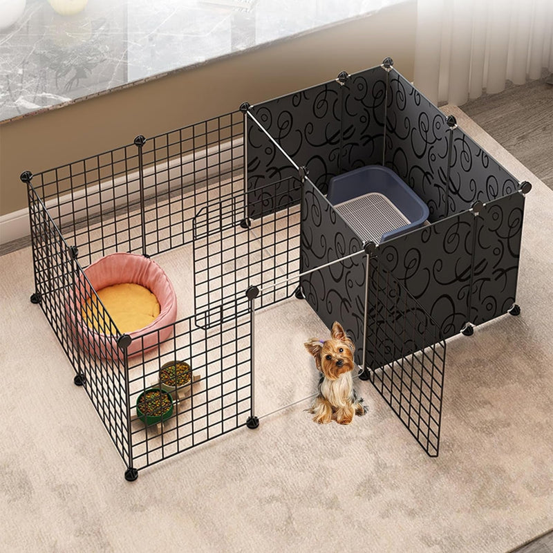 Indoor Portable Dog Playpen with Door - 14 Panels Metal Wire for Small Animals Black