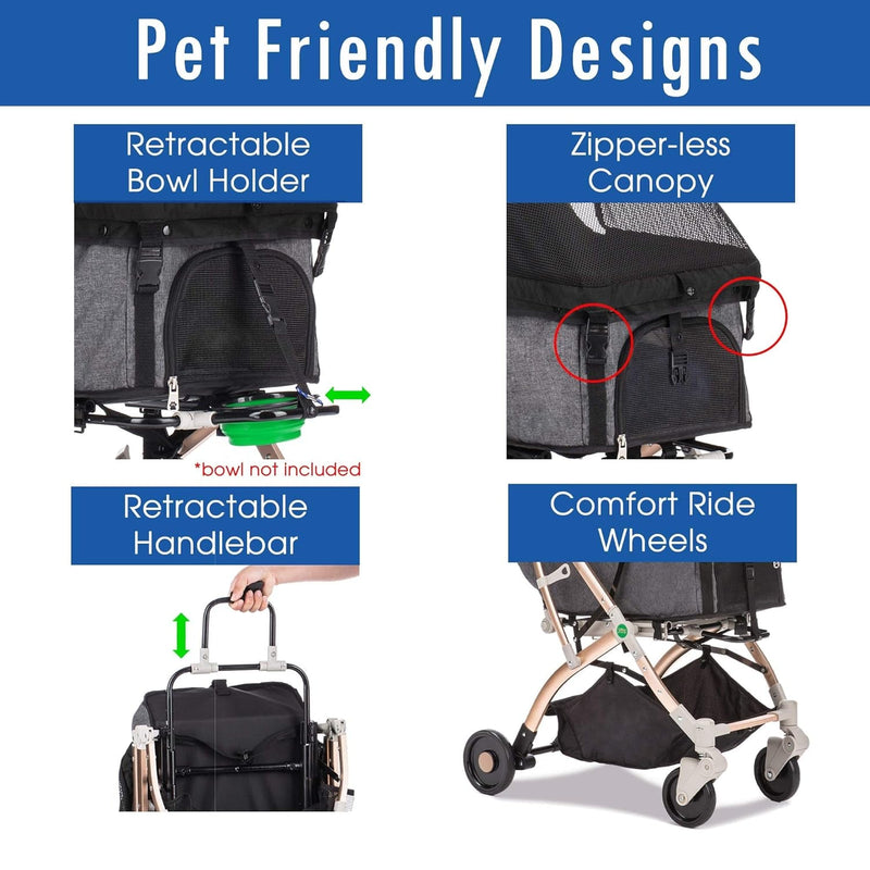 HPZ Pet Rover Lite Stroller for Small  Medium Pets - Travel Carriage with Convertible Compartment and 1-Hand Quick Fold