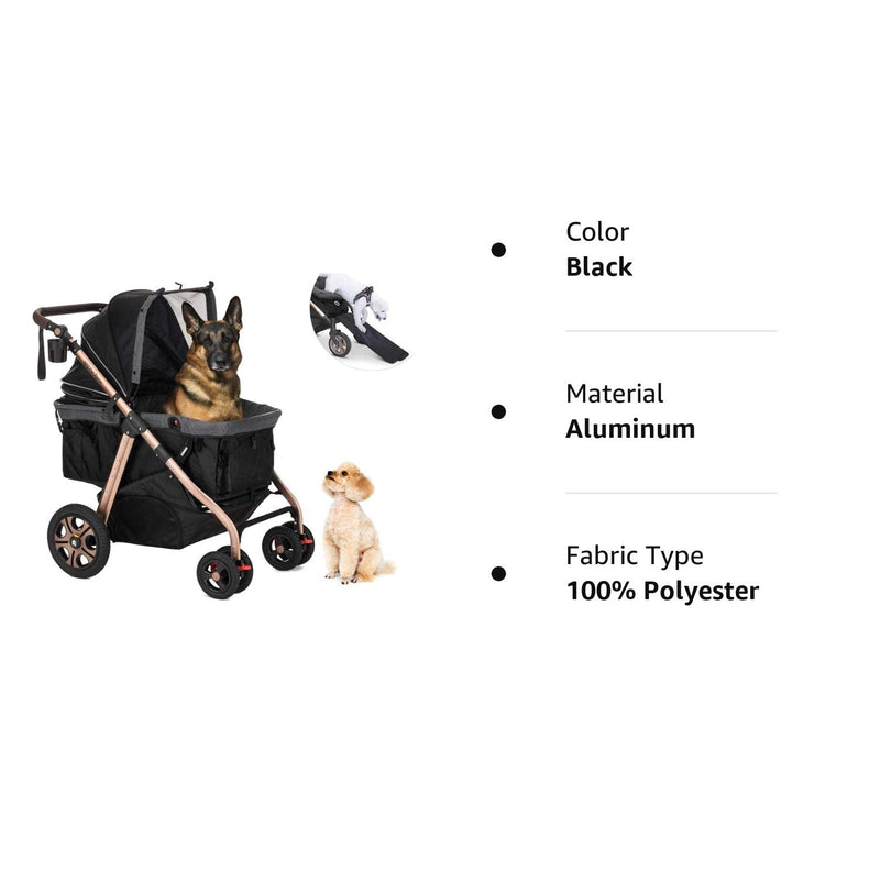 HPZ Pet Rover Titan-HD Premium Pet Stroller with Ramp and 100lb Capacity - Black