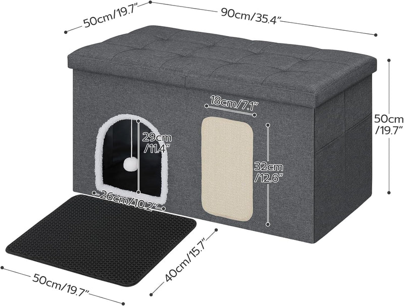 HOOBRO Cat Litter Box Enclosure, 35.4" Hidden Litter Box Enclosure, Cat Litter Box Furniture with Cat Mat, Including Scratching Board and Cat Toy, Waterproof, Easy Assembly, Gray GYZ90MW03