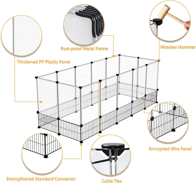 CAHOME Pet Playpen for Small Animals - DIY Exercise Fence and Cage for Guinea Pigs and Puppies Portable and Expandable 495L x 254W x 226H