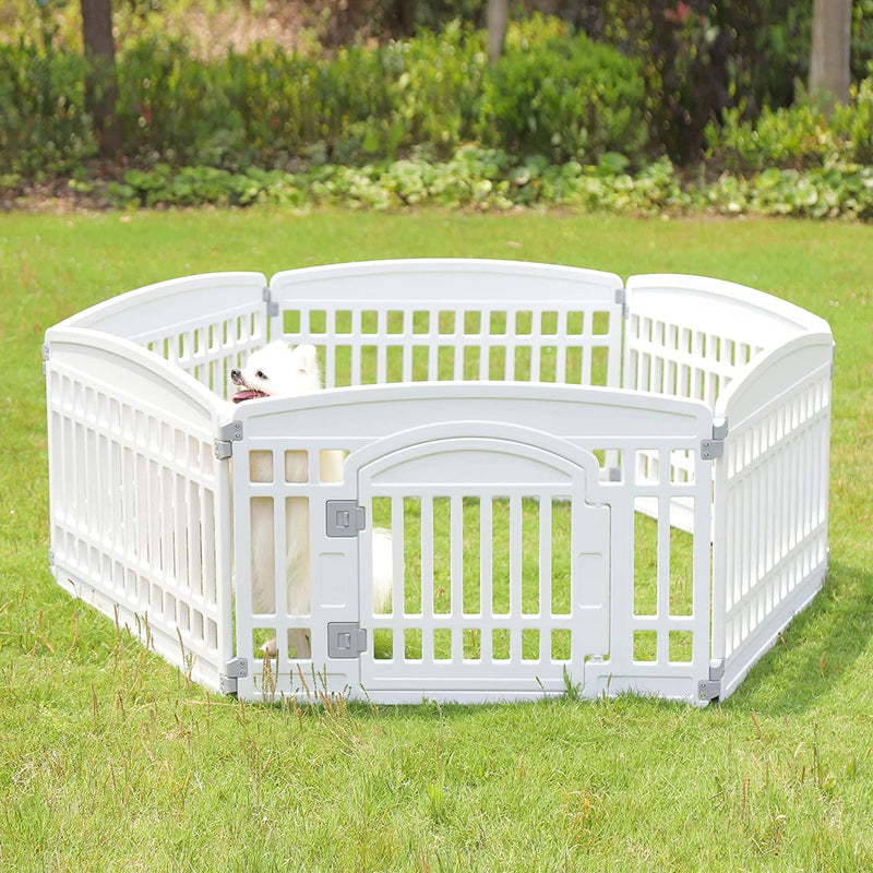 Pet Playpen for Dogs - IndoorOutdoor Heavy Duty Exercise Pen for Small Pets - Folding 6 Panel Fence White