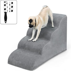 High Density Foam Pet Stairs with Washable Cover - 4 Steps and Hair Remover Roller Included