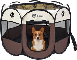 Foldable Dog Playpen with Removable Shade Cover - Portable IndoorOutdoor Kennel with Carry Case and Pen Tent BlueBlack Medium