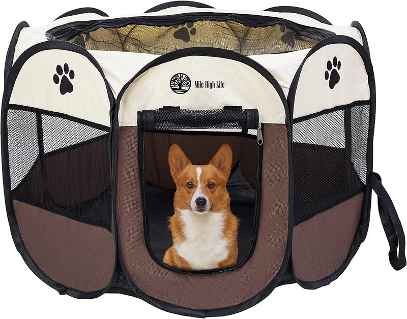 Foldable Dog Playpen with Removable Shade Cover - Portable IndoorOutdoor Kennel with Carry Case and Pen Tent BlueBlack Medium