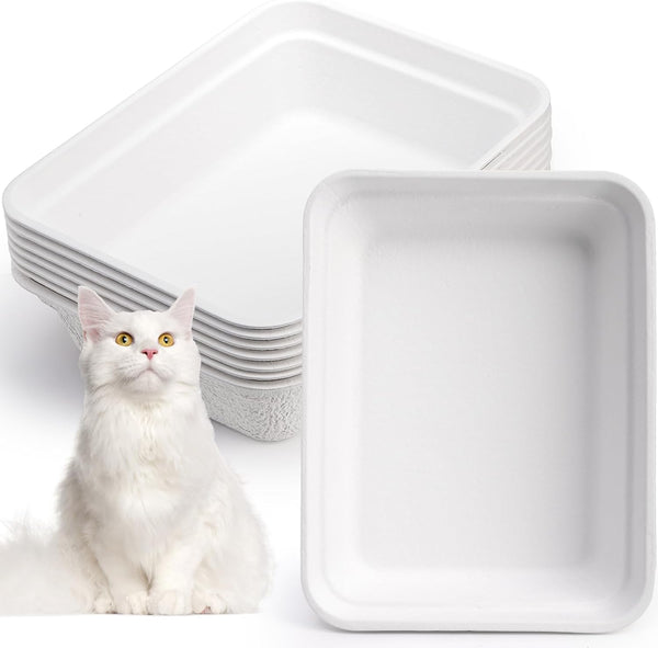WUWEOT 8 Pack Disposable Cat Litter Boxes, White Cardboard Litter Liner Tray, 16.7" x 12.7" x 4.1" Portable Pet Litter Pan for Hamster, Guinea Pig, Mice, Bunny, Bunny, Small Animals