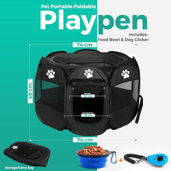 IndoorOutdoor Dog Playpen - Foldable Portable  with Additional Toys  Bag Small-Black