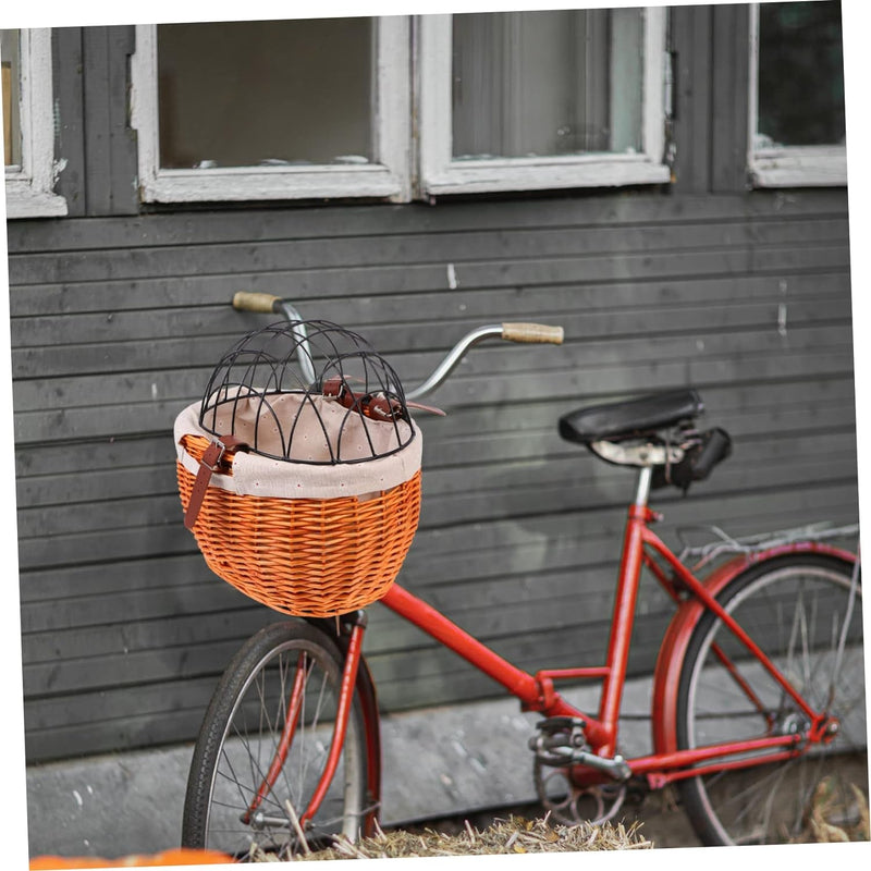 Woven Rattan Bike Storage Basket with Removable Lid - Bicycle Accessory