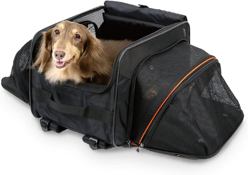 ibiyaya - Dog Sling Carrier for Dogs and Cats - JetPaw Expandable Pet Carrier for Cats, Dogs, and Rabbits - Airline Approved and Travel Friendly 5 in 1 Dog Carrier - Black and Orange