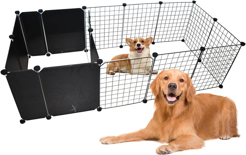 Portable Wire Dog Playpen with Door and Toilet Area - 16 Panels - Black